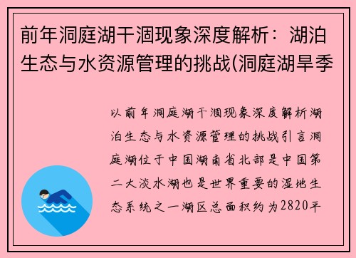 前年洞庭湖干涸现象深度解析：湖泊生态与水资源管理的挑战(洞庭湖旱季)